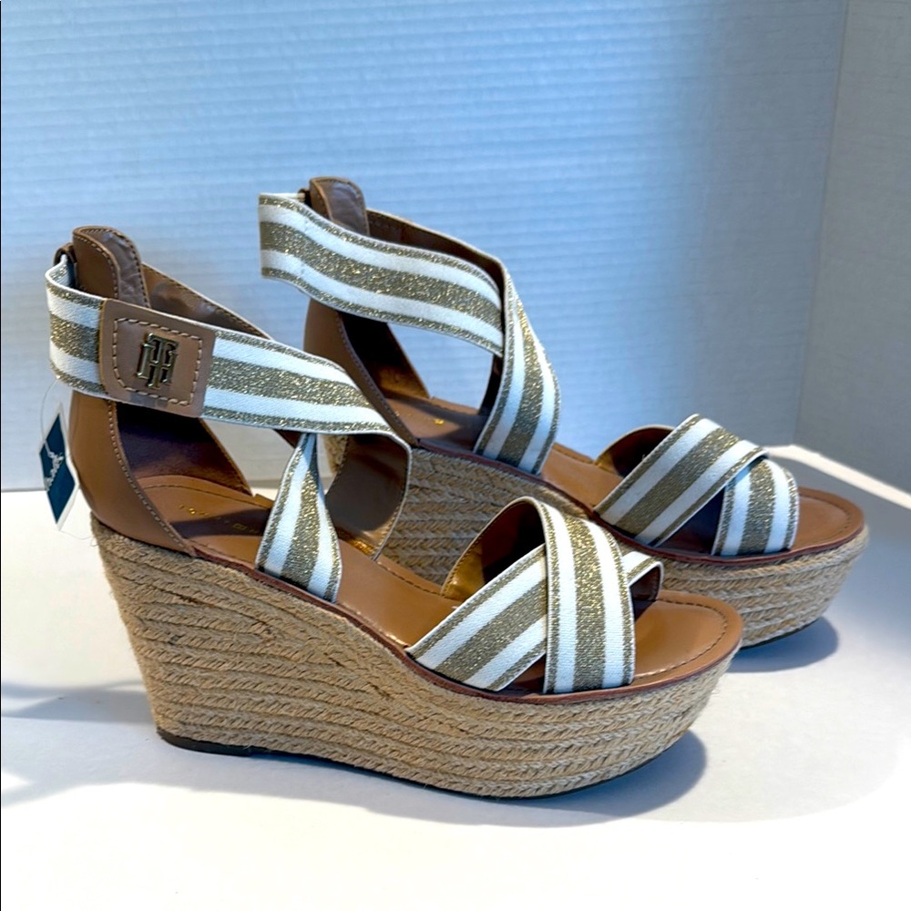 Tommy Hilfiger Stylish Striped Wedge Sandals NWT